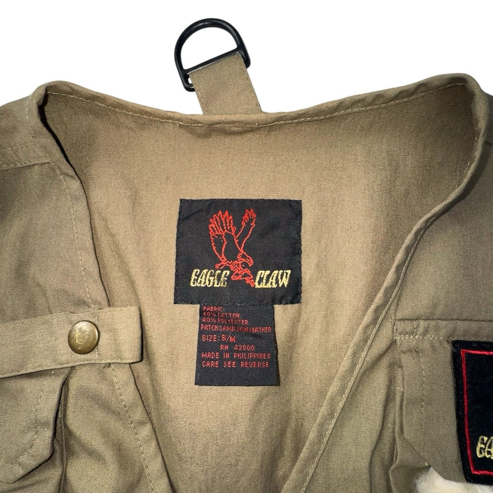 Eagle Claw S/M Fishing Vest Men Olive Green Lambskin Patch Pockets - Picture 2 of 9